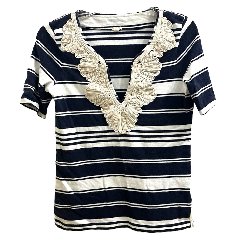 J.Crew Striped Navy & White Rope Macramé Neckline Shirt J. Crew Nautical  XS !!